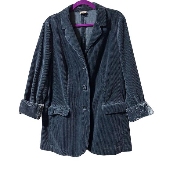 J Jill Jacket Blazer Wide Wale Corduroy Velvet Cuffs Blue Lagoon Size L Petite - Picture 2 of 11